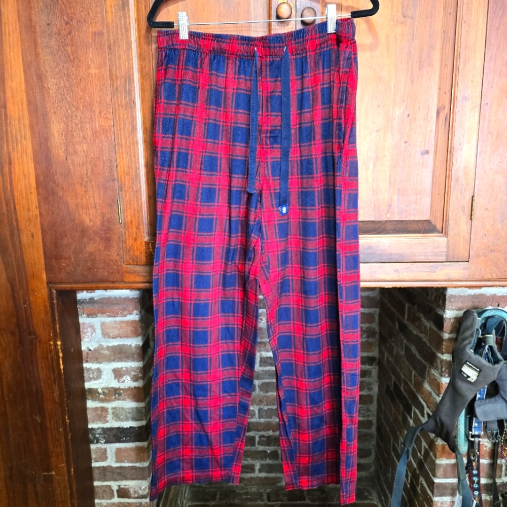 IZOD Blue Red Plaid Pajama Pants - Light Fleece - Large